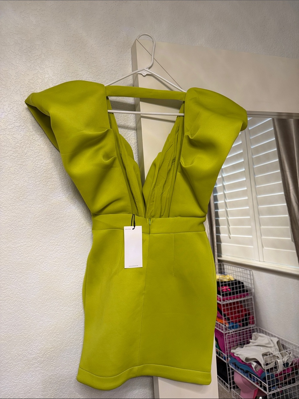 AKIRA Neon Lime Plunge V-Front Mini Dress - Picture 4 of 5
